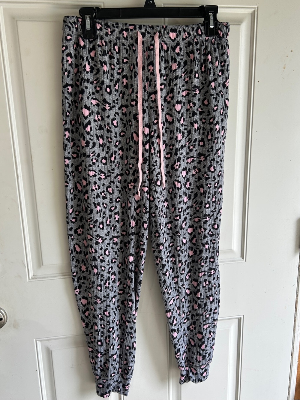 Gray and Pink Leopard Print Jogger Pants